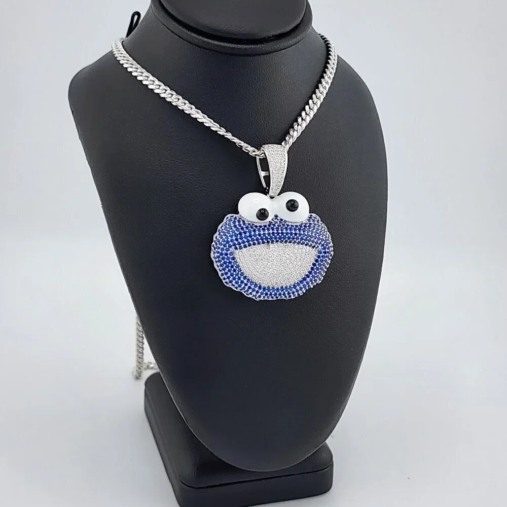 Brand New Sterling Silver 925 Cookie Monster Necklace